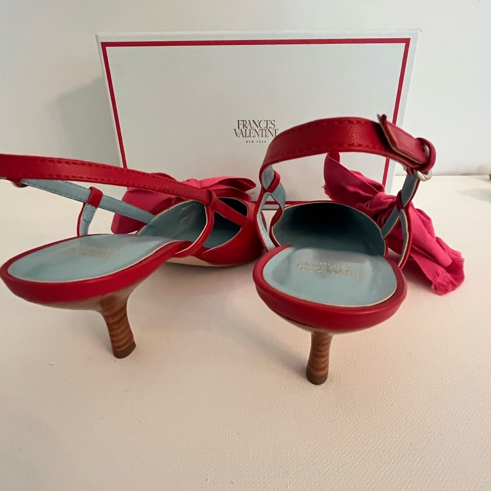 Frances Valentine Grace Nappa Leather Red Heels with Pink Bow
One in light blue - Picture 8 of 11